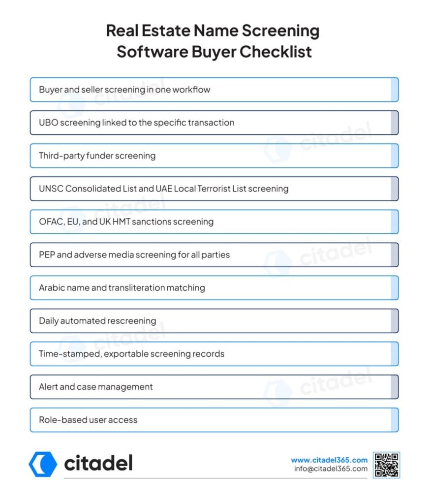 Real Estate Name Screening Software Buyer Checklist