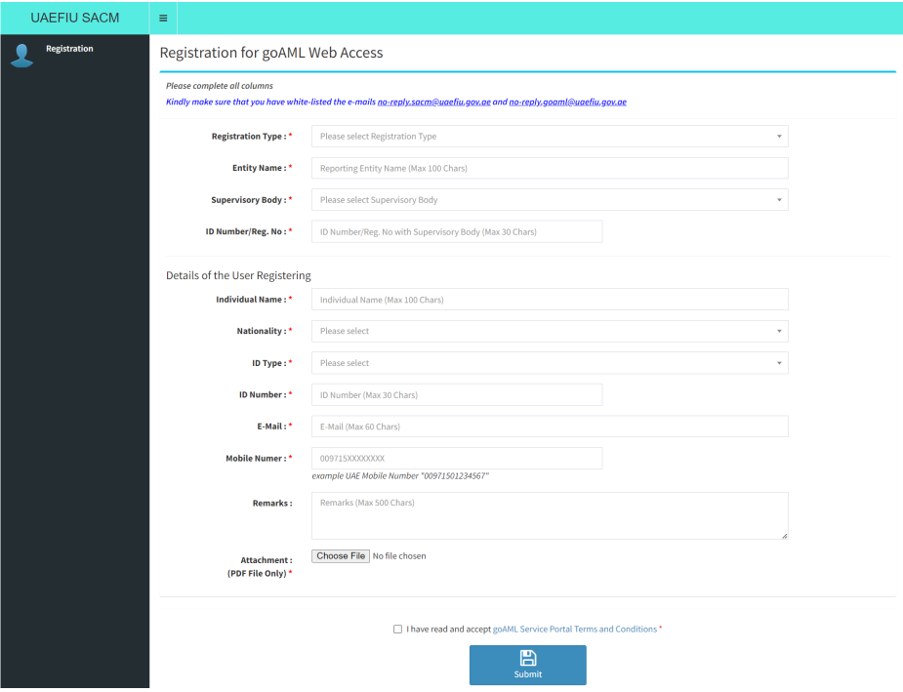 Registration for goAML web Access